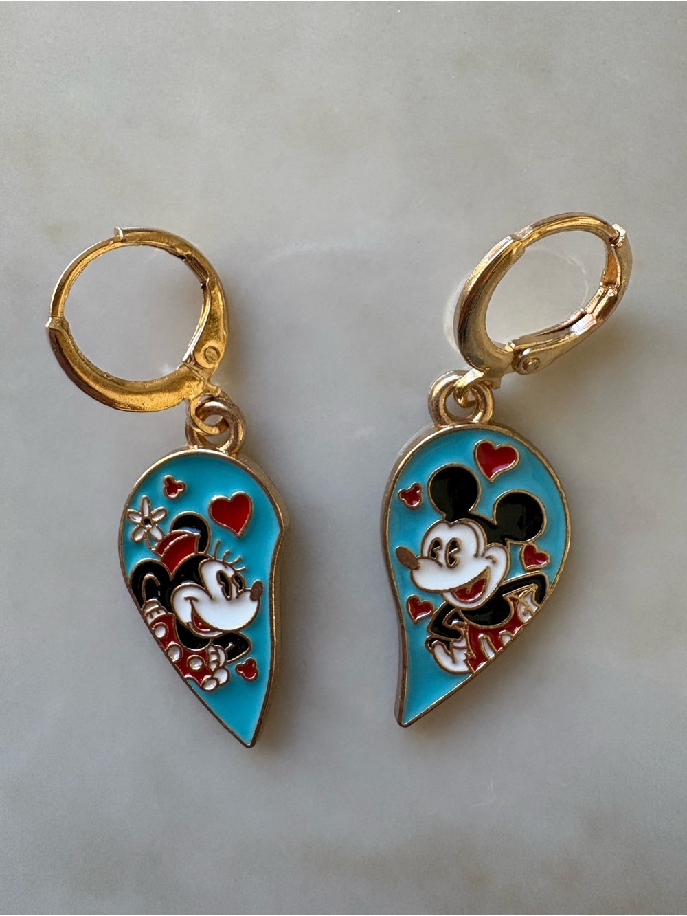 Disney-Inspired Mickey & Minnie Heart Teardrop Earrings - Blue
